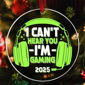 2 x Gaming Ornament - I Can't Hear You I'm Gaming 2025 Acrylic Xmas Gamer Ornaments for Christmas Tree Acrylic Christmas Video Game Ornament - Decor Control for Men Gamers Teenagers and Kids Boy