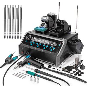 YIHUA 948D V 5-IN-1 Micro Soldering Hot Air Rework Station with C210 Microsoldering Iron, Hot Tweezers Iron, Desoldering Tool, Hot Air Pencil, Suction Pen for BGA SMD Rework Under the Microscope