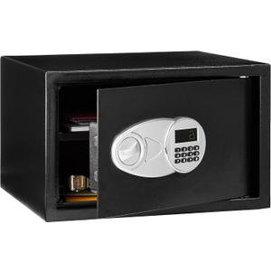 Amazon Basics Steel Security Safe and Lock Box with Digital Keypad, Easy to Use, Removable Shelf, Secure Cash, Jewelry, Documents, Black, 1.2 Cubic Feet, 16.9-x-14.6-x-10.6-inches (WxDxH)