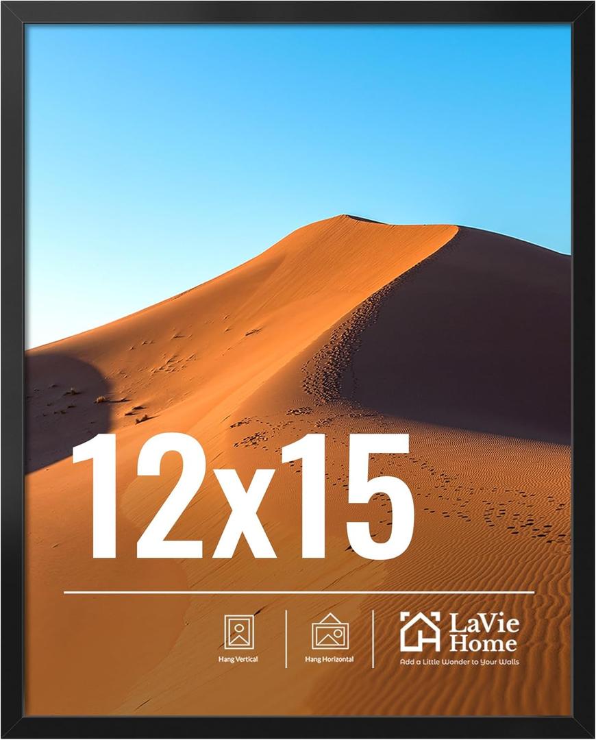 LaVie Home 12x15 Picture Frame for Wall Display, 12x15 Black Picture Frame with HD Plexiglas, 12 x 15 Poster Frame 1 Pack, Display Frame for Vertical or Horizontal, Classic Collection