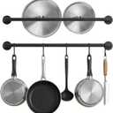 Black Steel-made Kitchen Utensil Rack Organizer Wall-mounted Pot Pan Wall Hanger Holder For Hanging Rail with 10 S Hooks