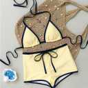 MakeMeChic Women's Polka Dots Triangle Bikini Sets Swim Shorts Y2K Leopard Striped Bathing Suit Swimsuit (Yellow, M)
