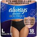 Always Discreet Boutique Incontinence and Postpartum Underwear for Women, Maximum Protection, Large, Black, 18 Count