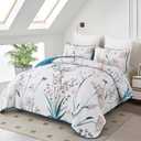 Dobuyly Teal Quilt King Size Floral Botanical King Quilt Bedding Set 3 Pieces Soft Lightweight Microfiber Flower Bedspread Coverlet Set for All Season, 104"x90"