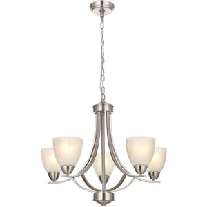 BONLICHT 5 Light Transitional Chandeliers Brushed Nickel Contemporary Dining Room Light Fixtures Ceiling Hanging Modern Pendant Lighting with Alabaster Glass Shade for Living Room Bedroom Foyer Hotel