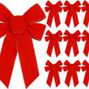 Yuubin 10 Pcs Red Bows Christmas Tree Decorations,9x13 Large Velvet Wreath Bow with Glitter Gold Edge for Xmas Home Fence Stairs Railing Fireplace Indoor Outdoor Front Door Decor