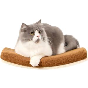 Curved Cat Wall Shelves and Perches, Floating Cat Wall Bed Furniture with Comfortable Cushion (Wood Shelf+Brown Cushion)
