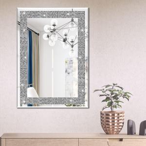 Ruomeng Wall Mirror Rectangular Crystal Crush Diamond Mirror for Home Decoration Accent Mirror for Bathroom, Entryway and Bedroom, 20" x 28" (28"L x 20"W)