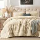 Quataly Marshmallow King Fleece Comforter Set Light Tan Faux Fur Fluffy Comforter Set Luxury Bedding Set Soft Plush Fuzzy Warm Bed Set All Season 3 Pieces (1 Shaggy Comforter, 2 Pillowcases)