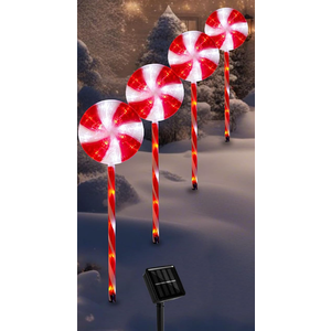 Christmas Solar Pathway Lights, 27" Set of 4 Lollipops Peppermint Stake Lights