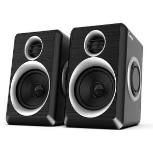 2.0 Computer Speakers, PC Speakers 3.5mm Aux Input, USB-Powered Small PC Speakers with Deep Bass, Suitable for Desktop Computers/Laptops Built in 4 Speaker Diaphragms (Black+Sliver)