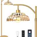 Floor Lamp with Amber Glass Shade, Dimmable Standing Lamp with Remote, Gold Floor Lamp for Living Room,Bedroom, Mid Century Tall Lamp with 12W LED Bulb