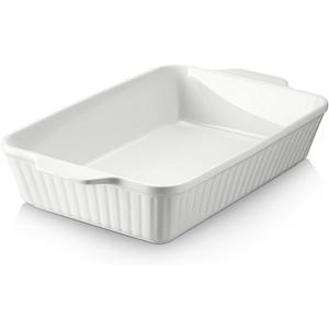 DOWAN Casserole Dish, 9x13 Ceramic Baking Dish, Large Lasagna Pan Deep for Oven, 4.2 Quarts Baking Pan with Handles, Oven Safe and Durable Bakeware for Lasagna, Home Decor, Wedding Gift, White