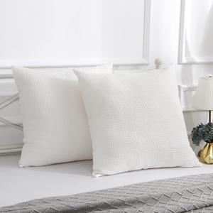 2 Pack White Waffle Weave Textured Euro Pillow Shams, 26x26 inches Large Square European Cotton Farmhouse Bed Throw Pillow Covers Zipper Closure (White Waffle, 26x26 inches)