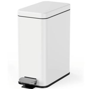 Cesun Bathroom Trash Can with Lid, 2.6 Gallon Small Bathroom Garbage Can Soft Close, Stainless Steel Waste Basket with Step Pedal for Bedroom, Laundry Room, Living Room, Home Office, Toilet, RV, White