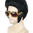 Topcosplay Men Wig and Glasses Black Short Wigs Cosplay Halloween Costumes Wig Funny Man Wigs