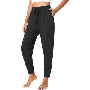 LazyCozy Bamboo Viscose Jogger Pajama Pants for Women Soft Lightweight Knit Sleep Pants with Pockets (Large, Black)