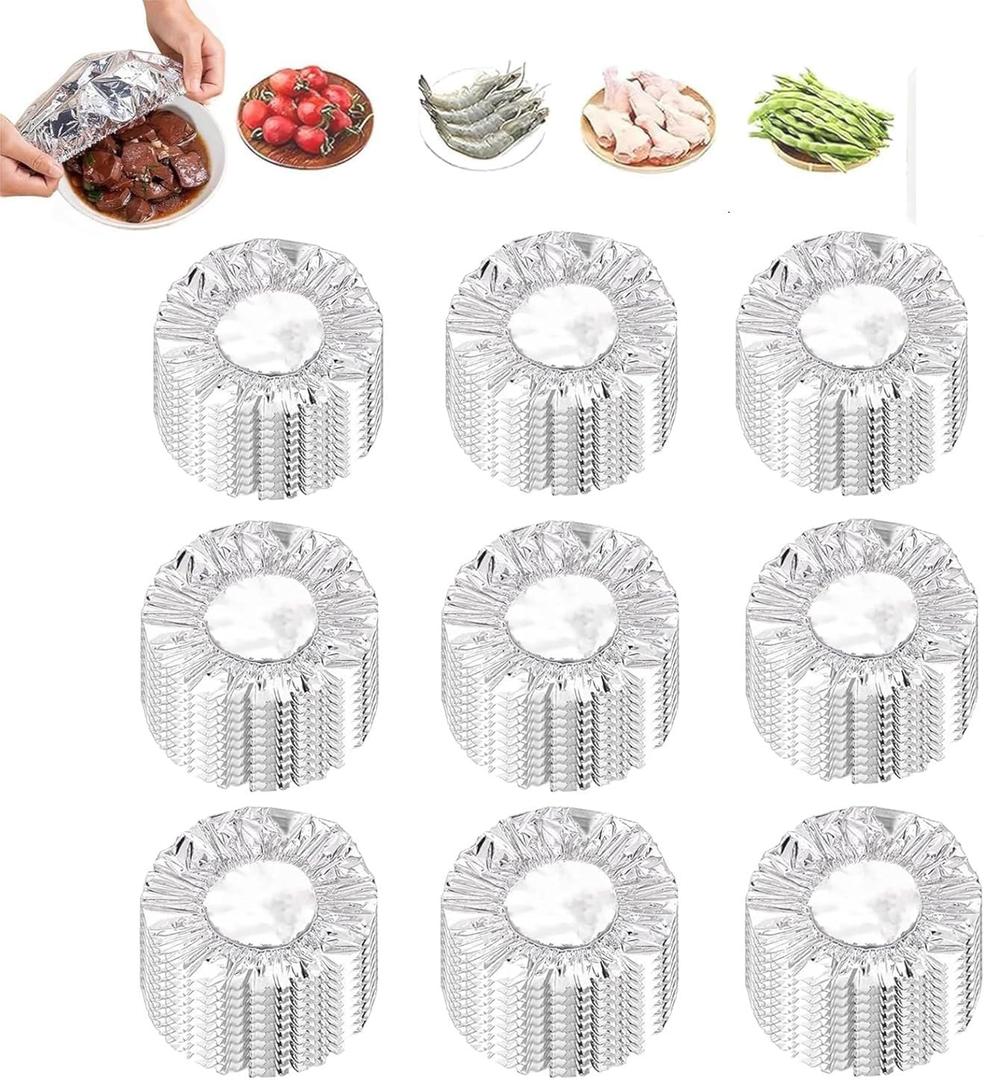 60 Pcs Reusable Aluminum Foil Food Covers, Insulated Elastic Lid for Bowls Plates, Heat Resistant up to 110℉ for Kitchen Picnic Home Leftovers