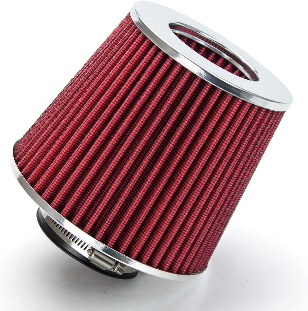 RED 3" 76 mm Inlet Cold Air Cone Replacement Performance Washable Clamp-On Dry Air Filter