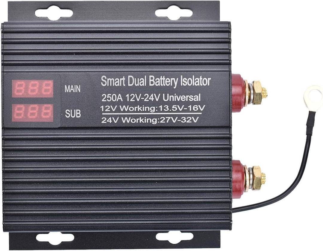 250 AMP Dual Battery Smart Isolator Universal 12V/24V Voltage Sensitive Relay Intelligent Dual Battery Isolator for Car, Truck, ATV, Battery Starter Controller Heavy Duty Power Switch Charge Relay