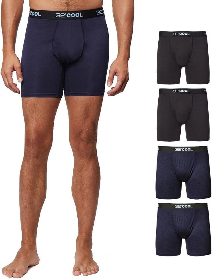 32 Degrees COOL Mens 4-PACK Quick Dry Performance Boxer Brief With Comfort Elastic Waistband (Medium, 2 Black/2 Navy)