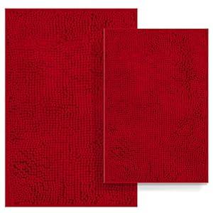 Bathroom Rugs Set 2 Piece Bathroom Mats Bath Rugs Non Slip Bath Rugs for Bathrooms, Thick Soft Chenille Rug Set, Bathtub Mats, Ultra Absorbent Bath Carpet, Shaggy Bathrooms Floor Mat, Burgundy 