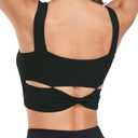 Women's Sports Bra Medium Support Cross Back Square Neck Longline Padded Workout Crop Tank Tops, Large