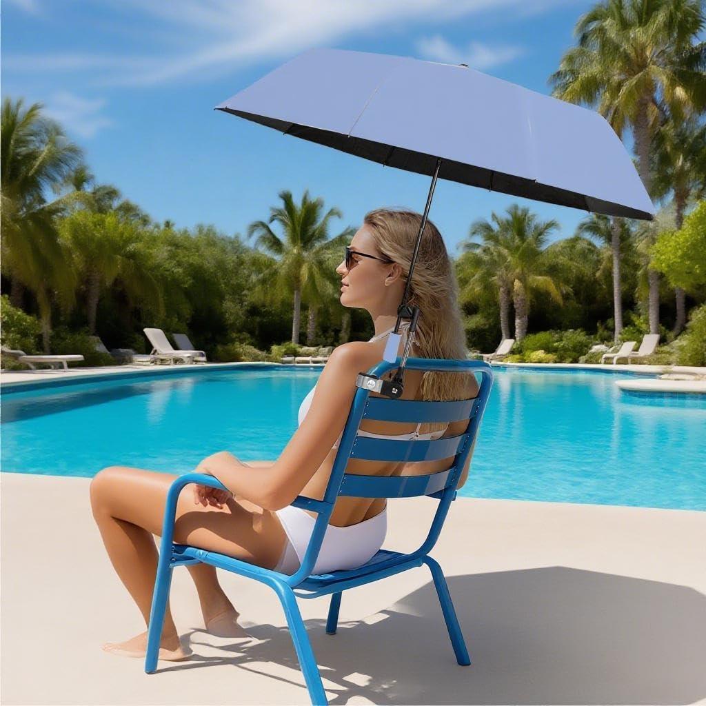 LHongL Beach Chair Umbrella with Adjustable Clamp, 45 In UPF 50+ Portable Folding Sun Shade for Outdoor Camping Wheelchair, Travel, Stroller, Patio, Golf Carts Plant Shade (Chair Not Included) (Large, Dark Blue)