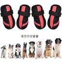 PETQYS Dog Shoes, Mesh Breathable Dog Boots for Walking Running Hiking, Soft Non-Slip Rugged Rubber Sole Dog Booties with Adjustable Straps 4Pcs, Black-Size 5