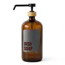 SAVVY & SORTED Amber Glass Dish Soap Dispenser for Kitchen Sink 1 Liter, Large Kitchen Soap Dispenser Set with Permanent Label, Refillable Glass Bottle for Dish Washing Liquid, 34 Fl Oz