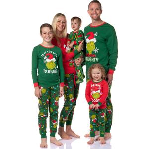 Dr. Seuss How GRINCH Stole Christmas Lights Matching Family Pajama Set (Large, Womens)