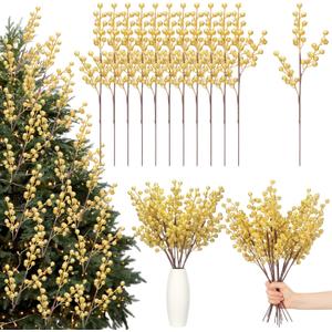 Norme 12 Pcs Glitter Gold Christmas Tree Decoration 16 Inch Gold Christmas Tree Picks Floral Ornaments DIY Artificial Glittery Berry Stems Twigs Branches for Xmas Holiday Wedding Party Decoration
