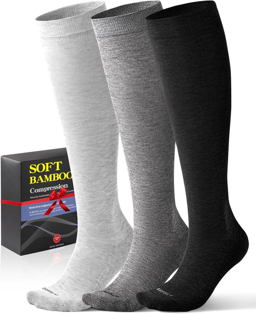 Easy On/Off Bamboo Viscose Compression Socks for Summer - 15-25mmHg Knee High Support Socks, Soft Sole & Seamless Toe