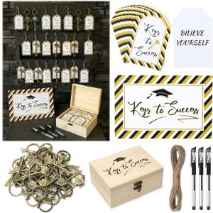 Novabright 56 Pcs Graduation Party Favor for Guest Graduation Keychains Bulk with Keys to Success Tags Wooden Box Class of 2026 Grad Gifts for Grad College Celebration Party Supplies Decor