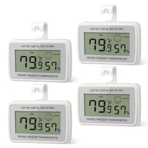 Digital Refrigerator Fridge Thermometer Large LCD Display | Waterproof Freezer Thermometer, Temperature Humidity Sensor, Max/Min Record, Magnetic, Suction Cup, Stand, 4 Pack, Silver