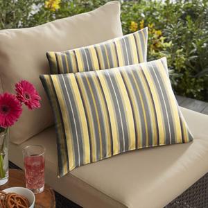 Mozaic Indoor/Outdoor Sunbrella Lumbar Pillows, Set of 2, 12 x 24, Yellow & Grey Stripes