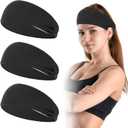 Sports Headbands for Women, Moisture Wicking Workout Headband, Stylish Comfortable and Stretchy Non Slip Headband, Sports, Yoga, Running Essentials for Women, Sweat Absorption and Quick Drying (Black*3)