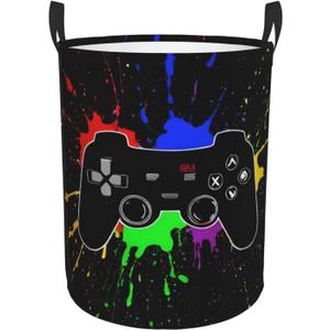 38l Round Laundry Hamper Game Joystick Storage Basket Waterproof Coating Organizer Bin For Nursery Clothes Toys
