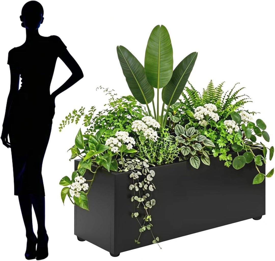 Thickened Metal Planter Box, Heavy-Duty Outdoor/Indoor Rectangular Trough Garden Bed Drainage Holes & Raised Bottom for Patio Porch Yard Lawn 36" L x 15" W x 15" H