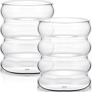 Cunhill 2 Pcs Glass Cup 10 oz Drinking Glassware Creative Cocktail Martini Clear Drink Cup for Juice Beer Champagne Cocktail Home Kitchen Bar Party(Wave)