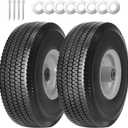 2Pack 10 x 4.10/3.50-4" Solid PU Run-Flat Tire Wheel with 5/8"Axle Bore Hole 2.24" Offset Hub Double-Sealed Ball Bearings for Wagons Wheelbarrows Hand Trucks (Gray)