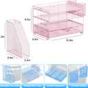 gianotter Desk Organizers and Accessories with File Holder, 4-Tier Desk Accessories & Workspace Organizers with Drawer and 2 Pen Holder, Paper Organizer for Office Supplies (Pink)