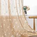 AmHoo 2 Panels Embroidered Leaf Pattern Semi Sheer Curtains Foliage Floral Voile Window Draperies Treatment for Bedroom Living Room Rod Pocket Beige 53 x 84 Inch