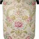 Shabby Chic Rose Laundry Basket with Handles - Extra Large Foldable Hamper for Bathroom/Laundry/Bedroom/Dorm, Washable Fabric Storage Bin