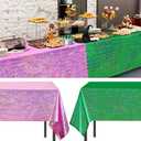 ZOIIWA 2PCS Pink and Green Party Decorations Witch Theme Holographic Tablecloth 54×108In Metallic Shimmer Table Covers Shiny Laser Tablecloth for Witch Princess Themed Party Disco Cosplay Birthday
