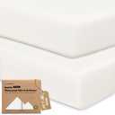 2 Pack and Play Sheets, Waterproof Mini Crib Sheets Fitted - 38x26 Organic Cotton Pack N Play Sheets for Graco Pack and Play Mattress, Playard Baby Crib Sheets,Neutral for Boy,Girl,Toddler(Soft White)