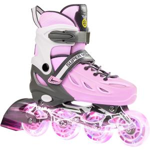 Adjustable Inline Skates for Boys Girls Ages 4-12 with Light Up Wheels, Roller Skates Blades for Youth Kids Indoor & Outdoor Beginners (Pink) Medium-Big Kid (1-4 US)