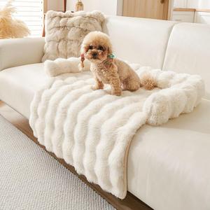 Calming Dog Bed for Couch, 29.5 x 29.5 inch, Non-Slip Luxurious Dog Sofa Mat for Furniture Protector, Perfect for Small, Medium Dogs and Cats (Off-White)