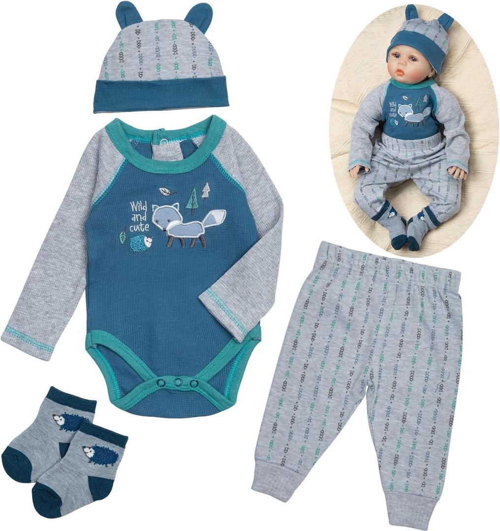 Reborn Baby Doll Clothes Little Fox 4 Pcs Set for 17-22 Inch Baby Doll Clothes Outfits Accessories Newborn Boy&Girl