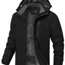 Mens Winter Jackets Waterproof Warm Fleece Ski Jacket with Hood Thermal Windproof Coat Zip Pockets 2XL